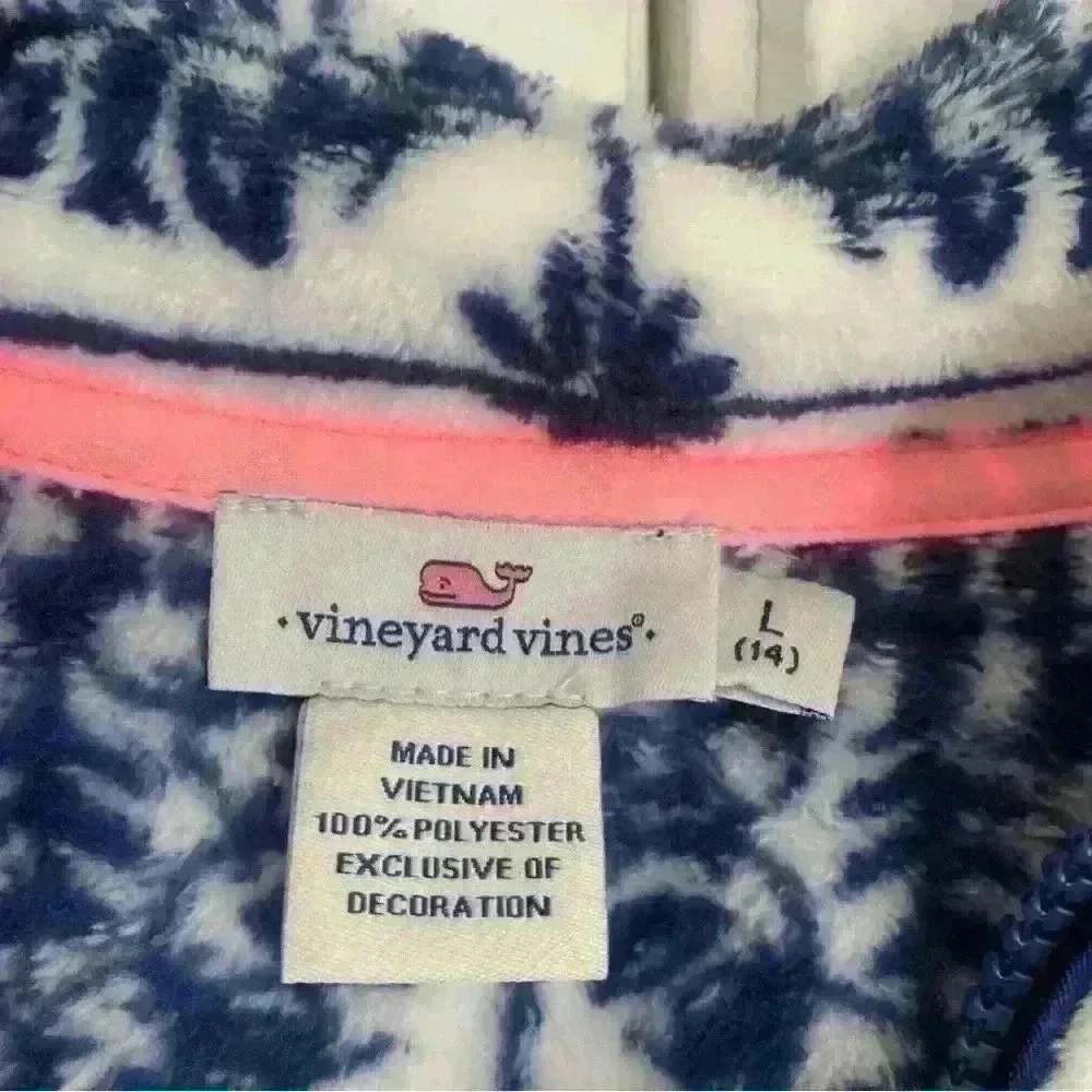 Vineyard vines island Tile printed soft fleece 1/2 zip pullover Girls sz L (14)
